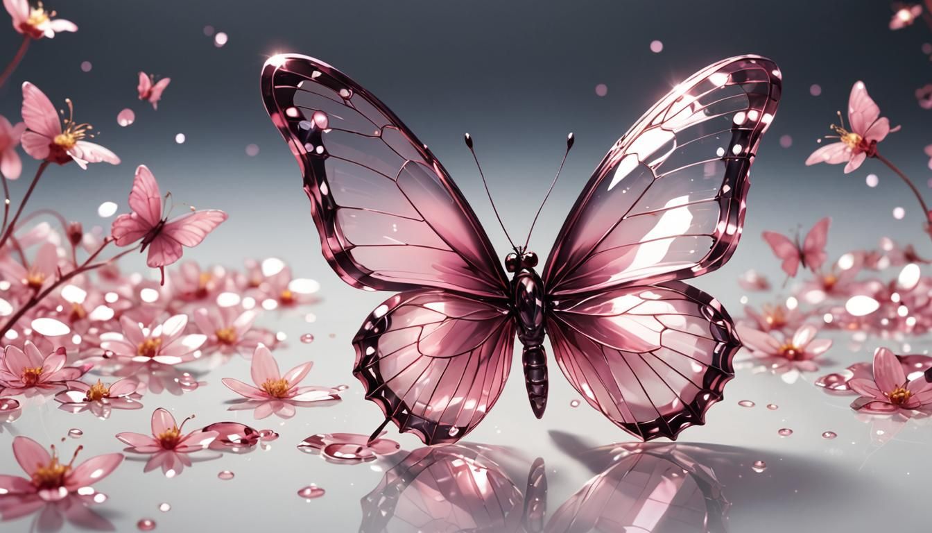 Pink Transparent Glass Butterfly in Anime Style