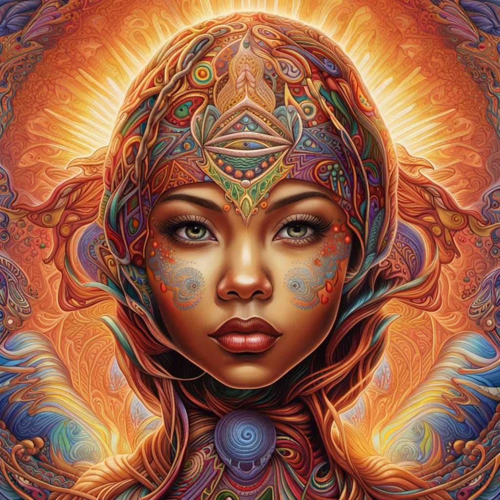 Expressive Fantasy Portrait in Psychedelic Style