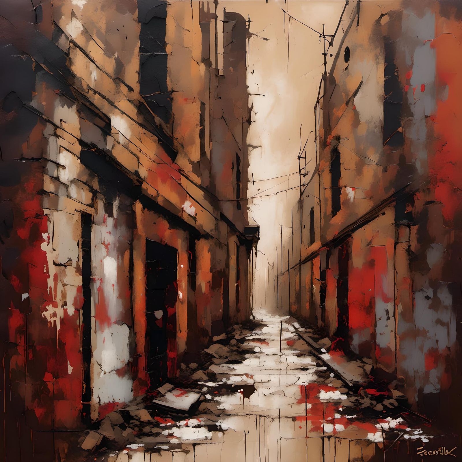 Gritty Urban Alleyway in Impasto Oil Painting