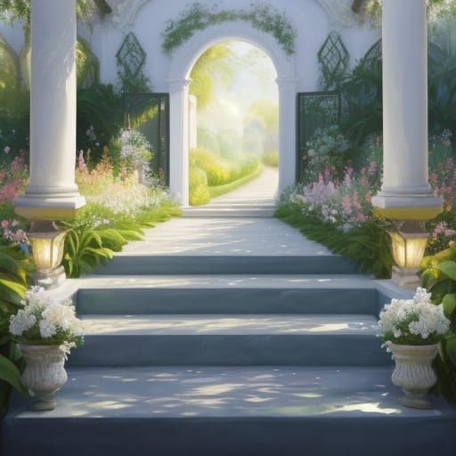 Ethereal Villa Garden in Impressionist Watercolor Style