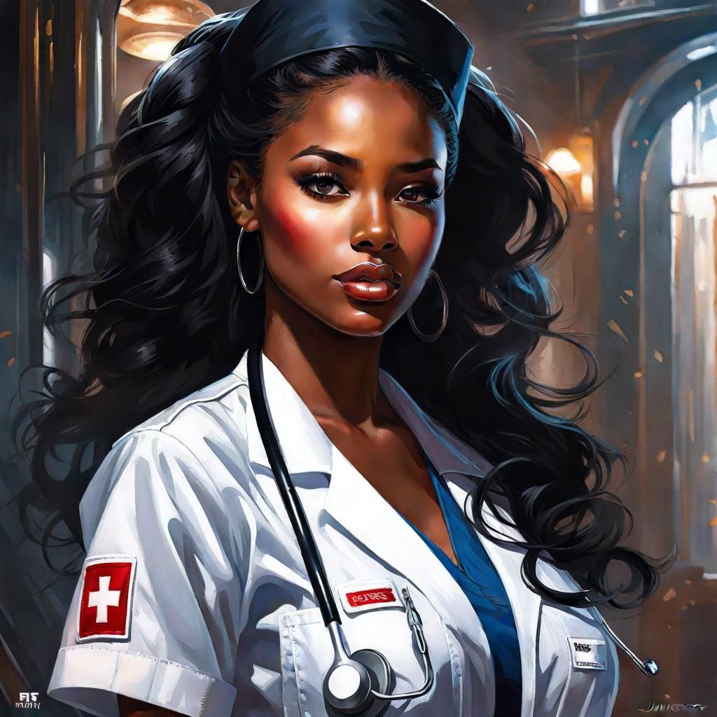 Portrait of a Beautiful Nurse in Splash Art Style