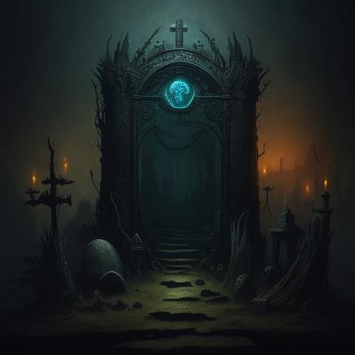 Mysterious Figure in Dark Fantasy Chamber