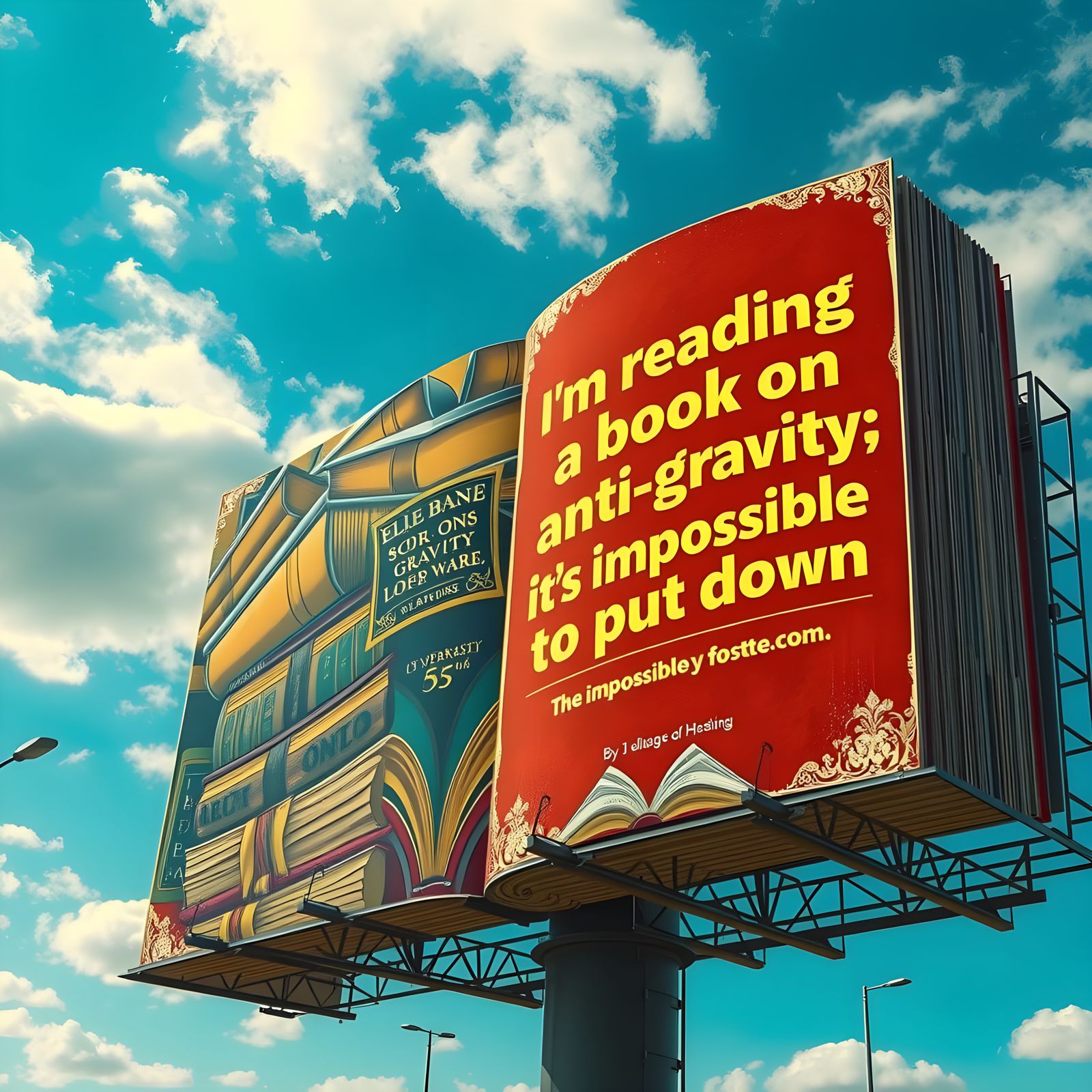 Vintage Billboard of Open Book in Anti-Gravity