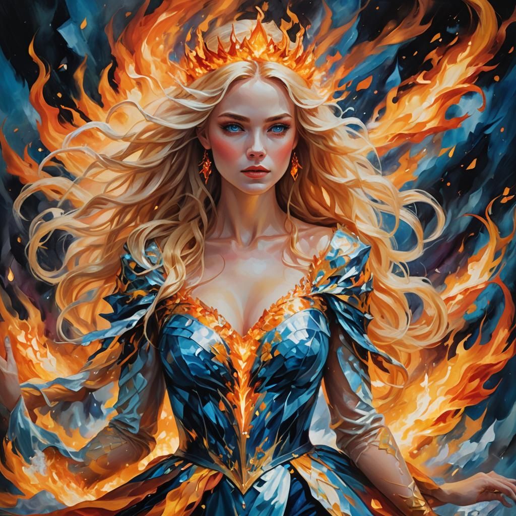 Surreal Princess Amidst Fire and Ice as Fauvist Painting