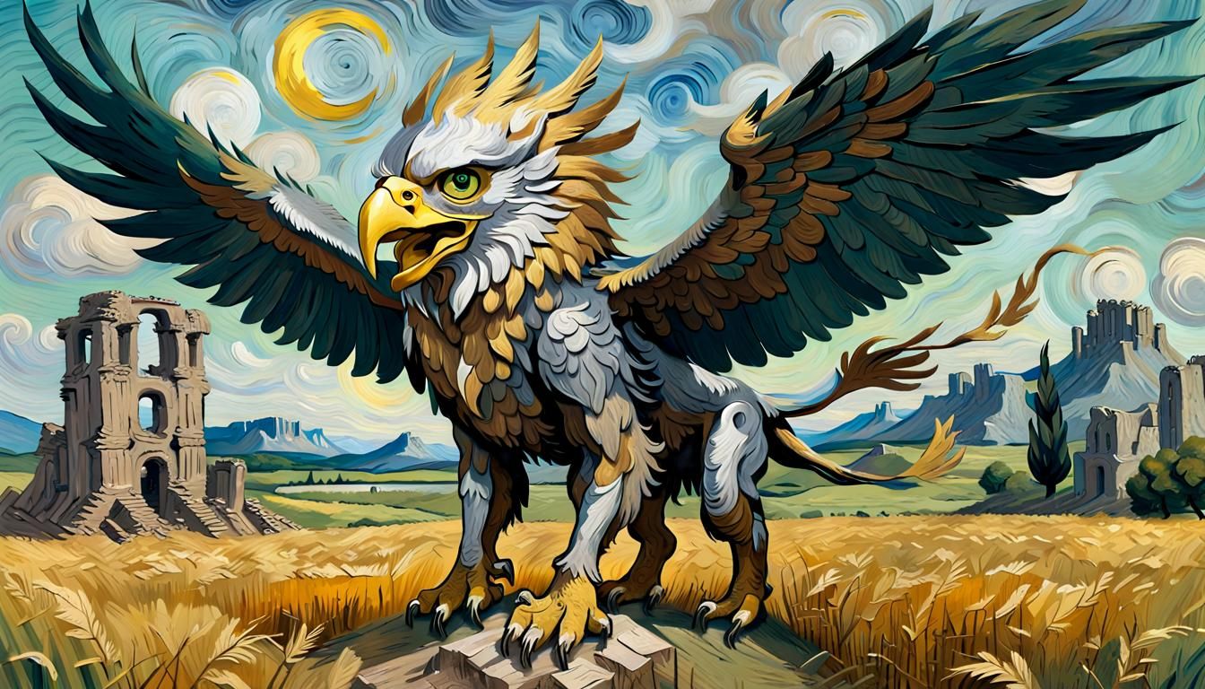Gryphon Lands: Van Gogh-Inspired Fantasy Art