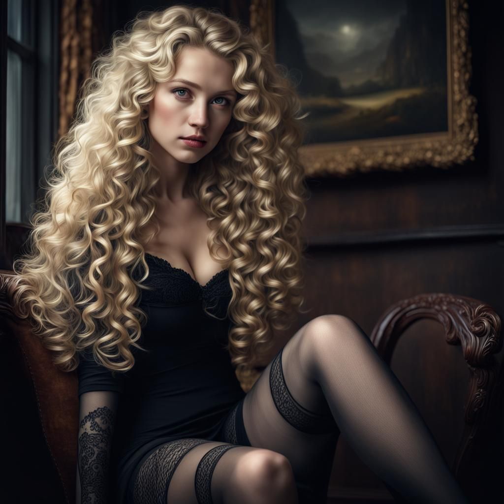 Hyperrealistic Blonde Girl with Long Curly Hair