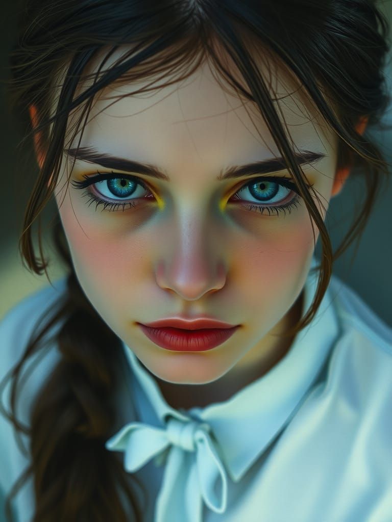 Sad Girl with Blue Eyes in Watercolor Anime Style