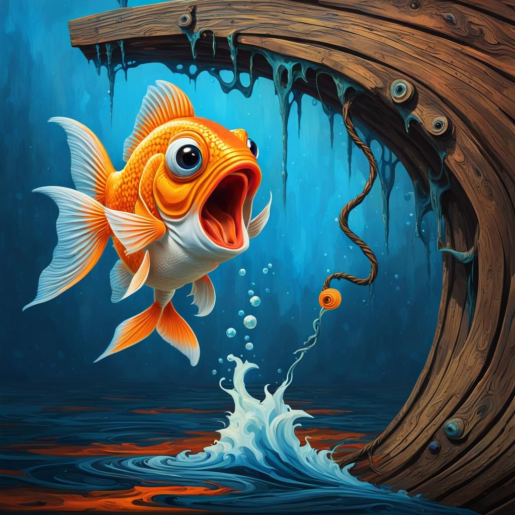 Emotive Goldfish Screaming in Surreal Scene