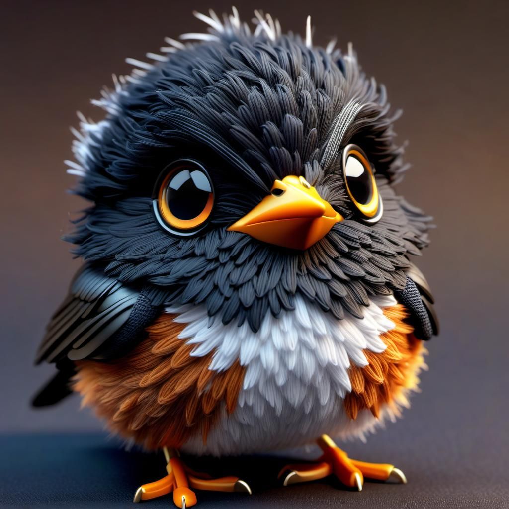 Fluffy Baby Robin with Chibi Eyes: Digital Art