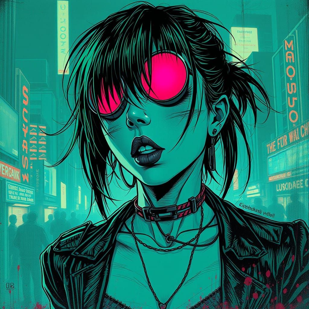 Cyberpunk Goddess in a Neon City