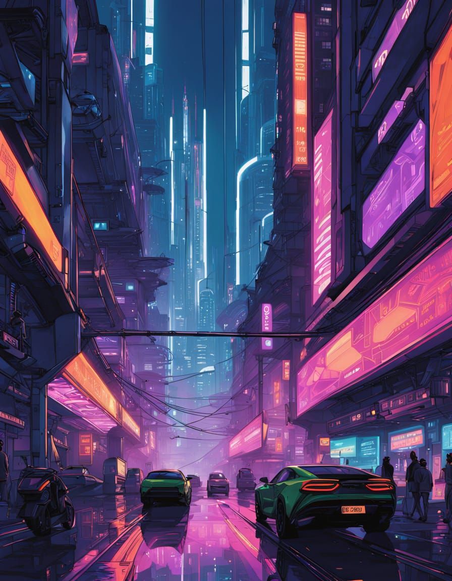 Vibrant Cyberpunk Cityscape at Night