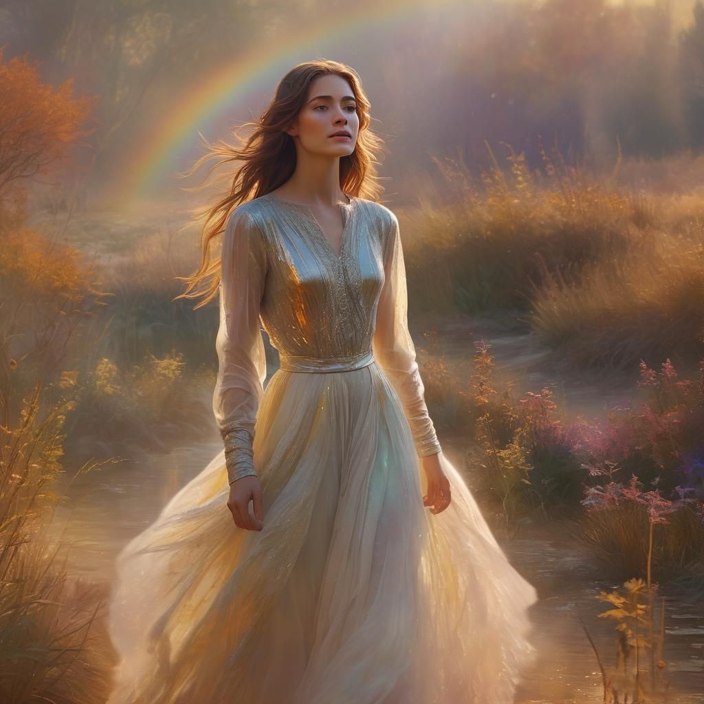 Ethereal Woman Made of Rainbow Mist