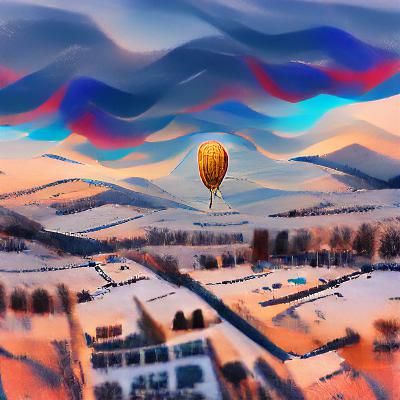 Cold Air Balloon in Winter Landscape