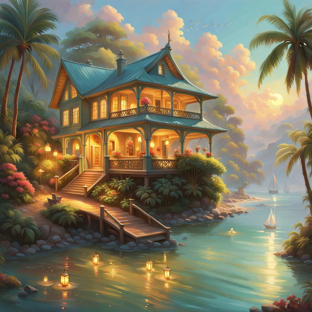 Tranquil Tropical Paradise in Pastel Colors