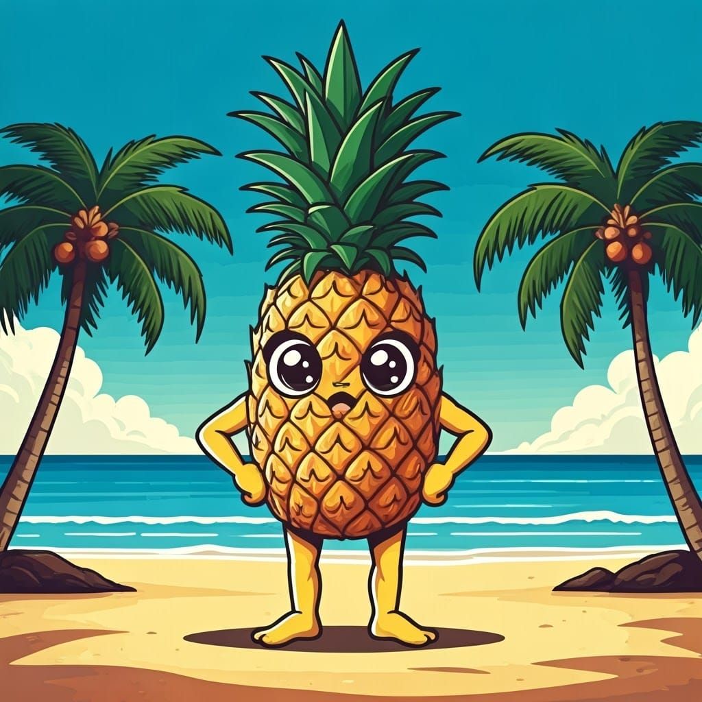 Kawaii Pineapple on a Hawaiian Beach