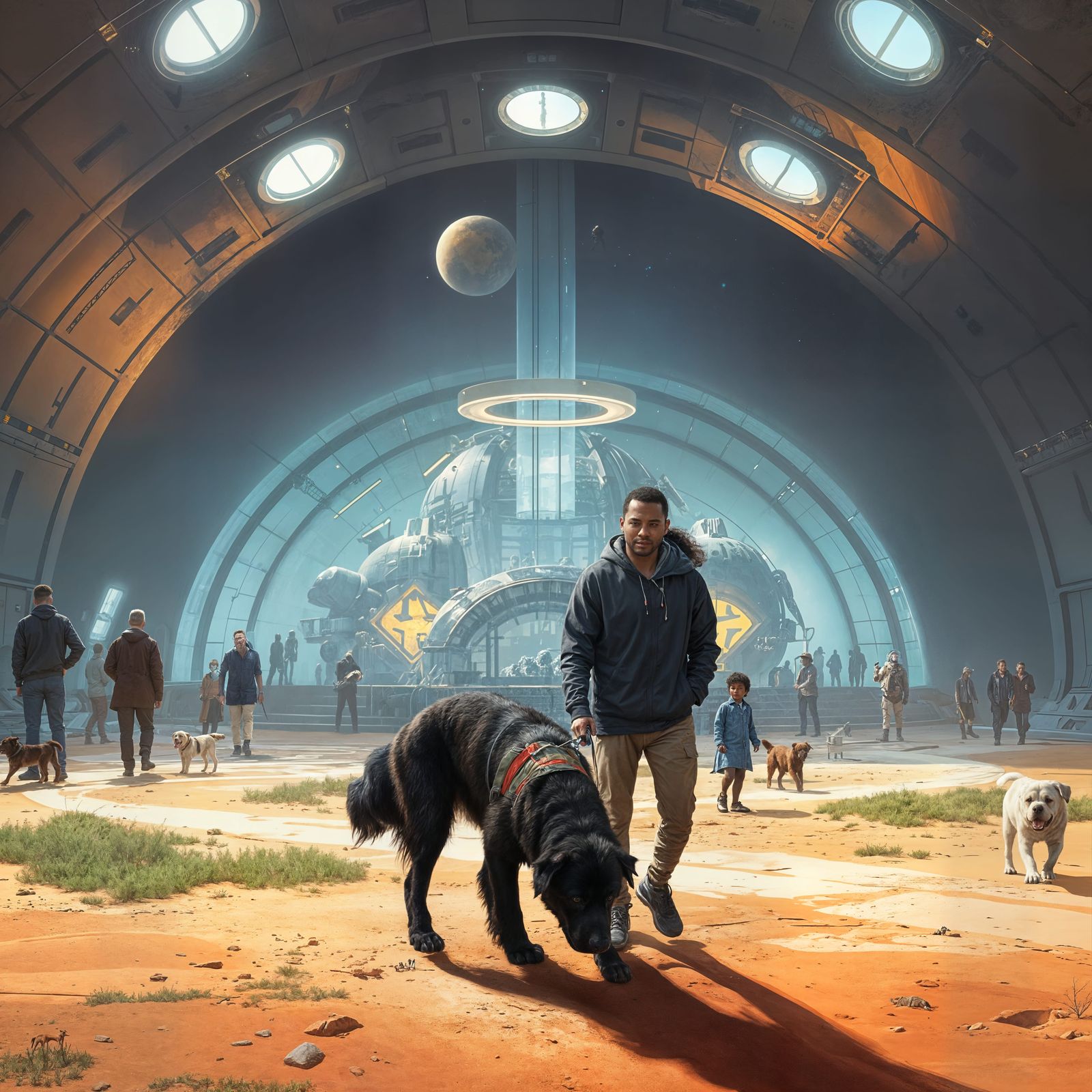 Futuristic Martian Dog Park Under Climate Dome