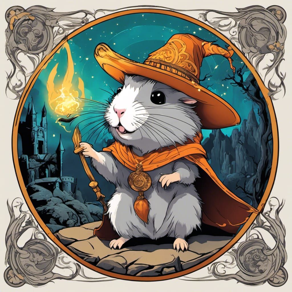 Hamster Wizard in Sombrero with Runic Magic