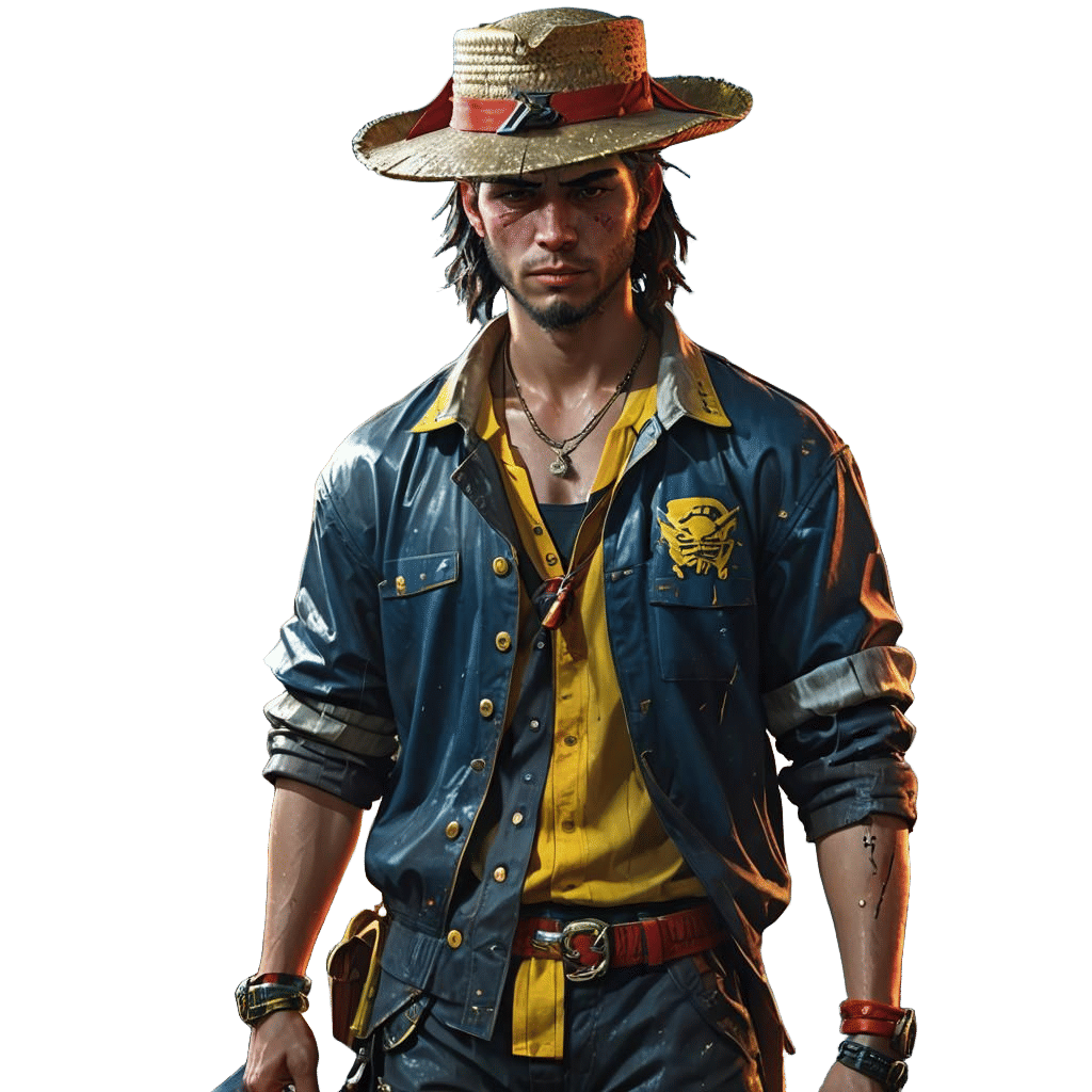 Cyberpunk Pirate with Straw Hat in Neon Cityscape