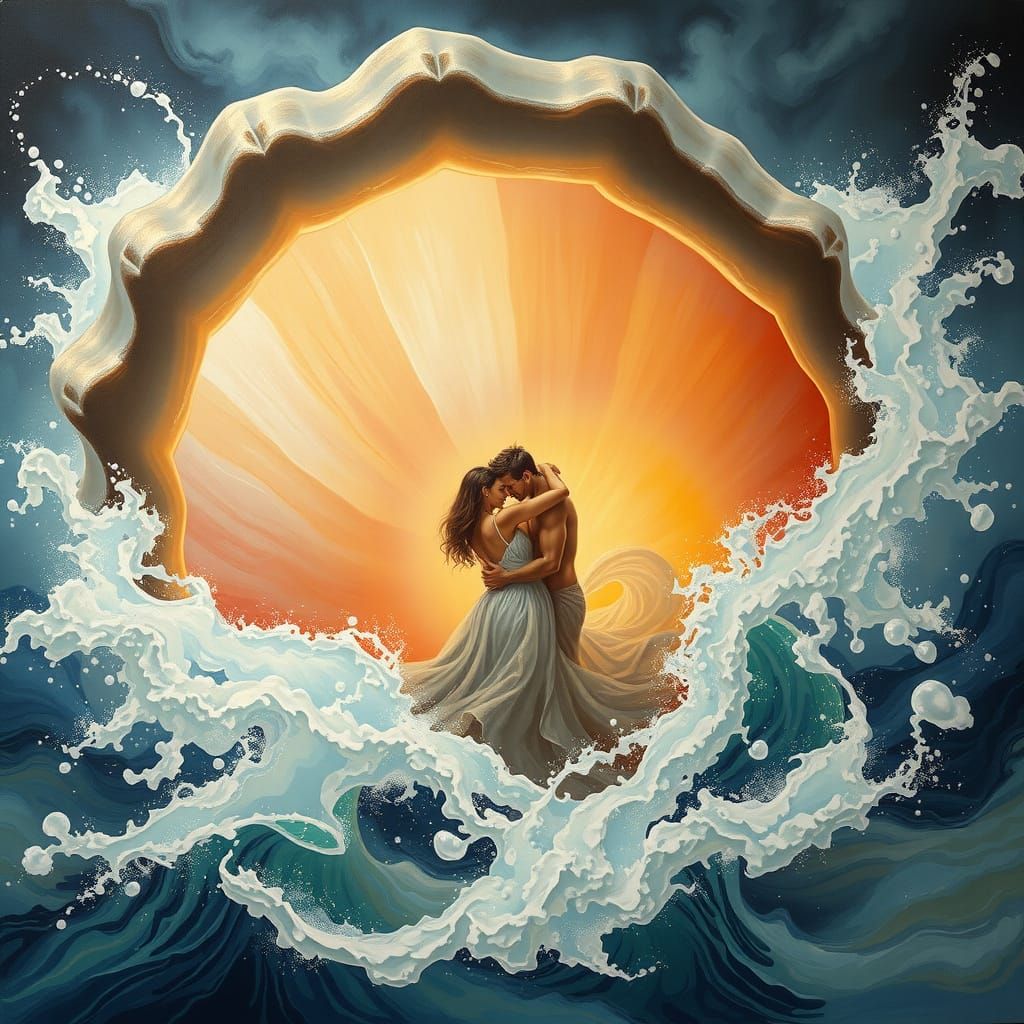 Surrealist Lovers Emerge from Shell in Turbulent Tornado