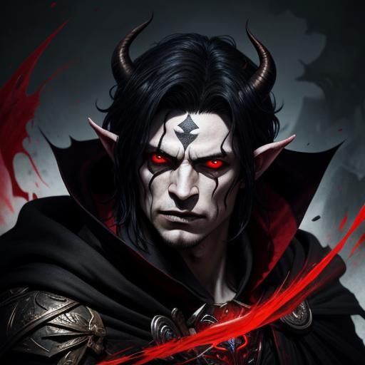 Hyperrealistic Tiefling Portrait with Red Eyes