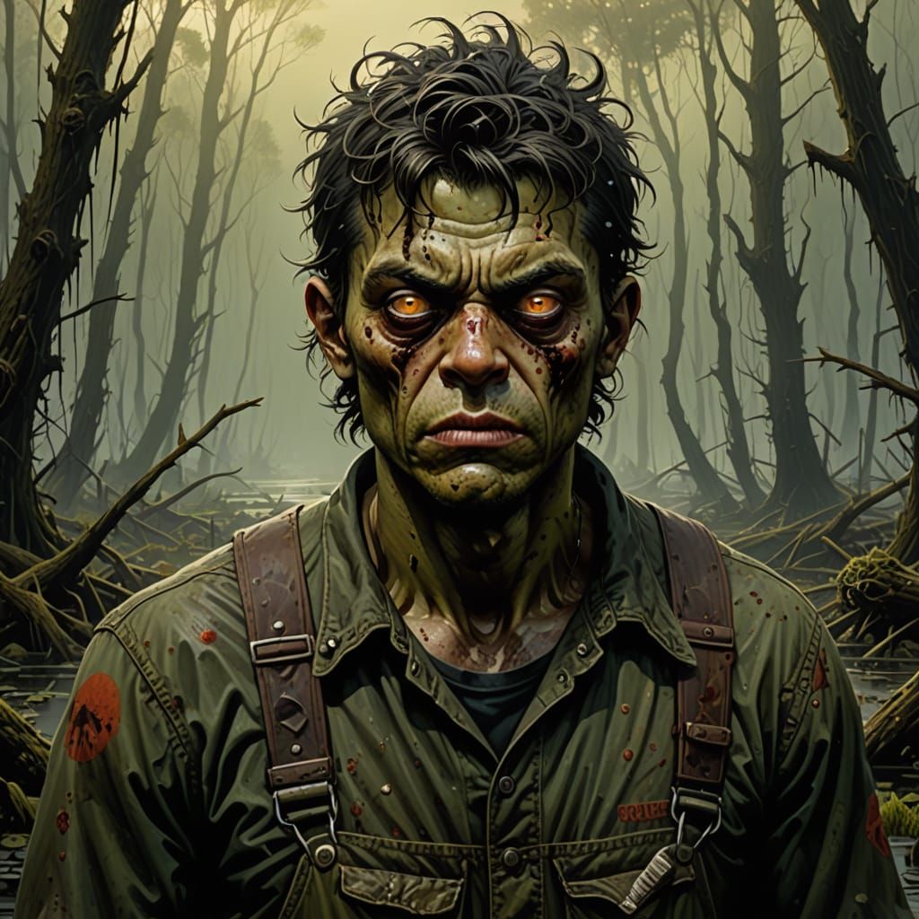 Post-Apocalyptic Swamp Mutant in Oil Painting Style