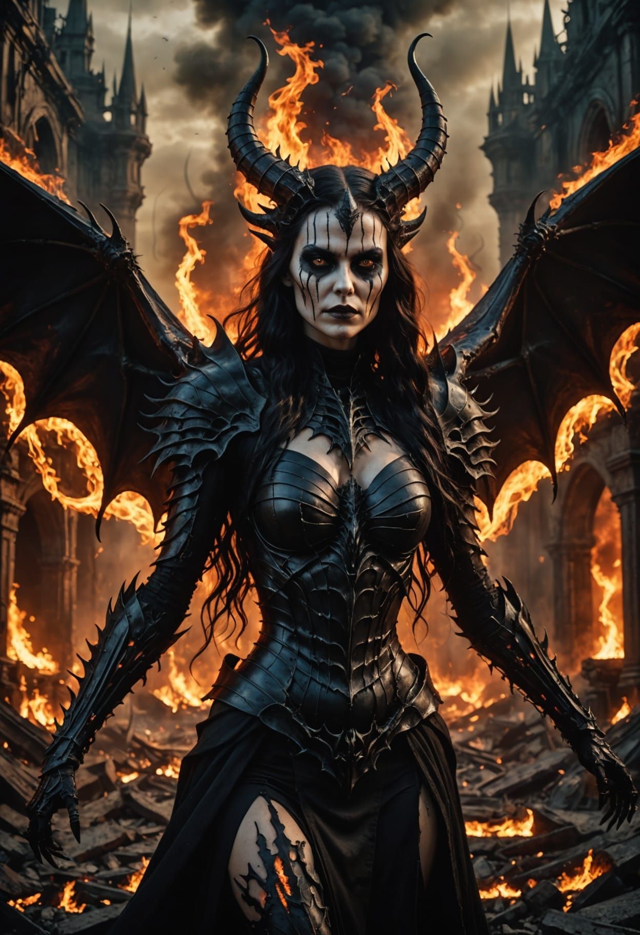 Dark Fantasy Demon Queen in Hellish Inferno
