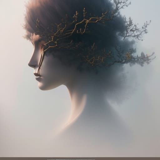 Tree Becomes Woman: Hyperdetailed Charcoal Drawing