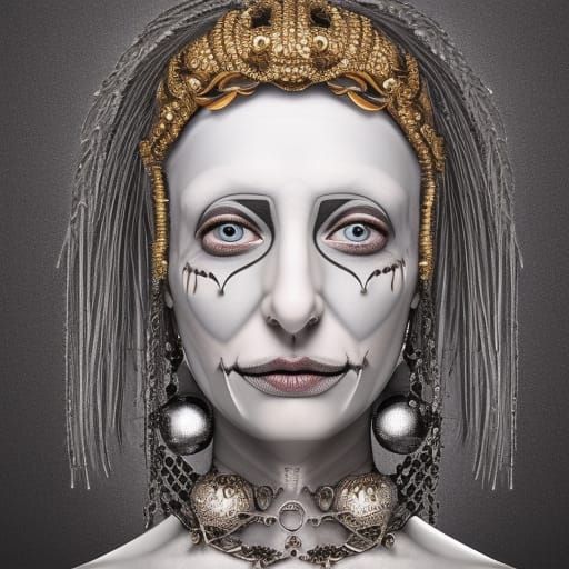 Grey-Skinned Woman with Metal Ornaments