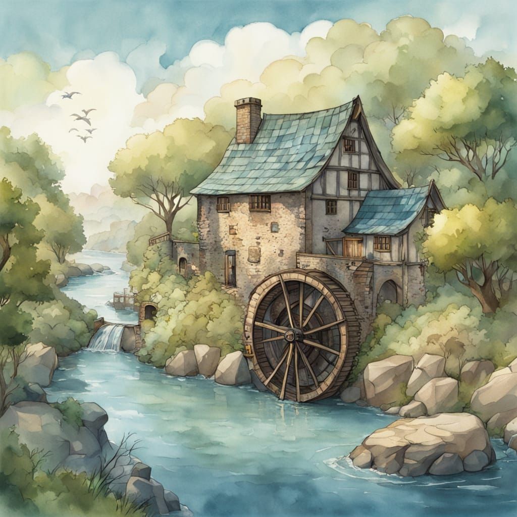 Whimsical Watercolour Village Scene in RPG Map Style