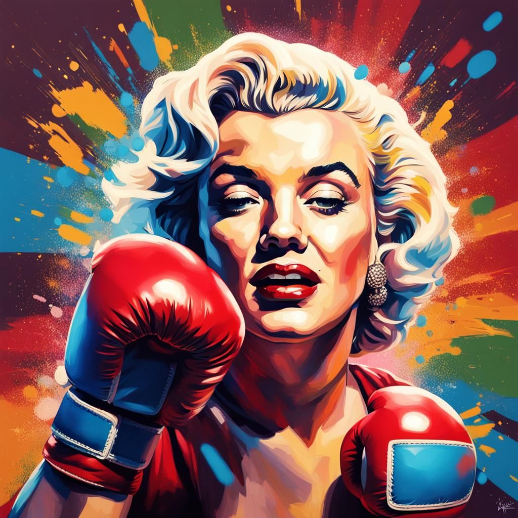 Marilyn Monroe Boxing: Hyperrealistic Splash Art Portrait