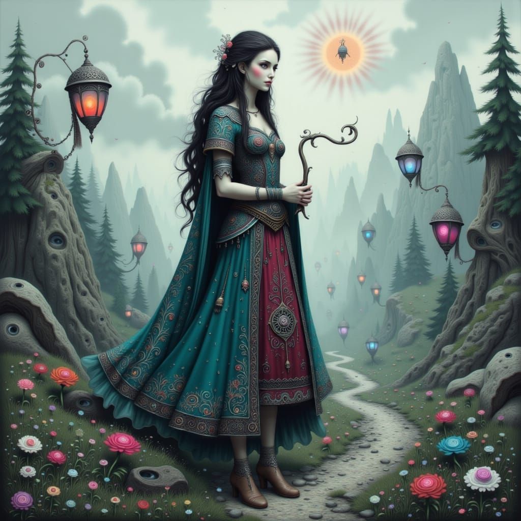 Norse Goddess in Nordic Landscape, Dreamy Digital Art