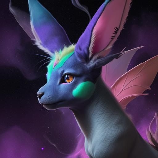 Cosmic Eeveelution with Nebula in Splash Art Style