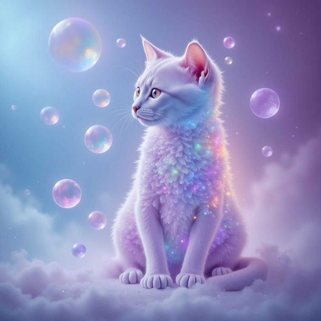 Enchanted Glass Cat in Dreamlike Surrealist Style