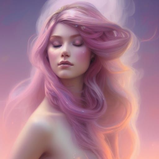 Pastel Mermaid Princess Portrait in Art Nouveau Style