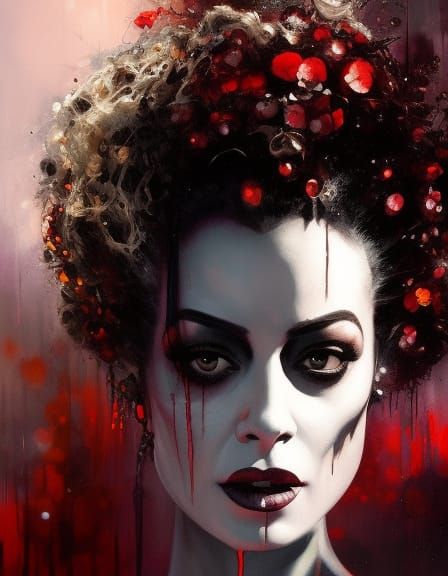 Bride of Frankenstein Portrait in Graffiti Art Style