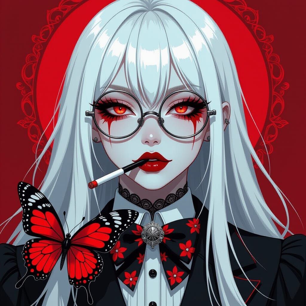 Androgynous Anime Character with Red Eyes in Gothic Surreal ...