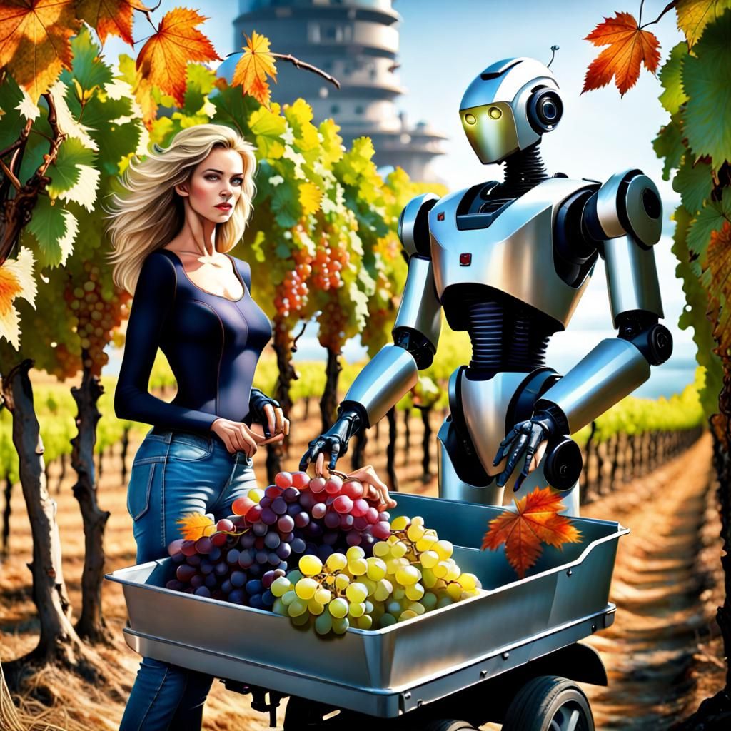 Autumn Vineyard Robot Harvest, Concept Art