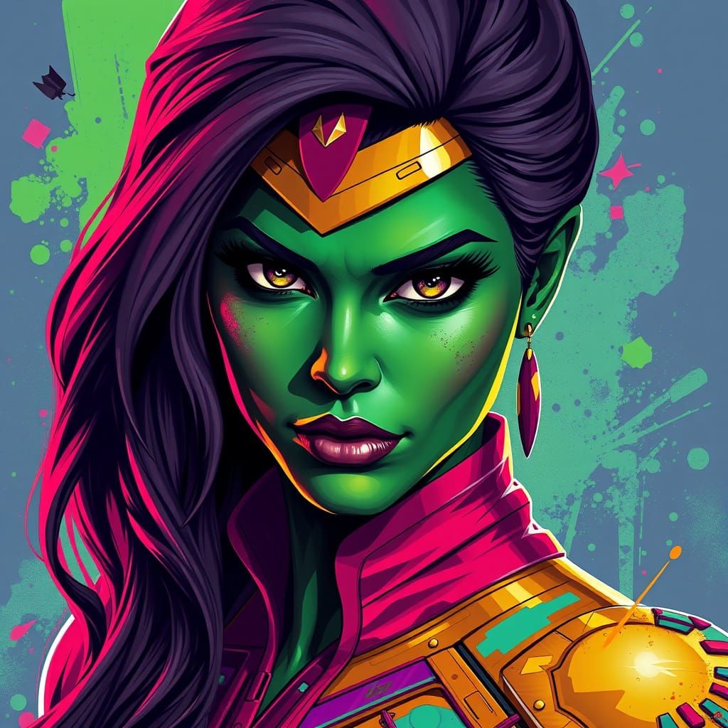 Pop Art Gamora Portrait in Cinematic Style
