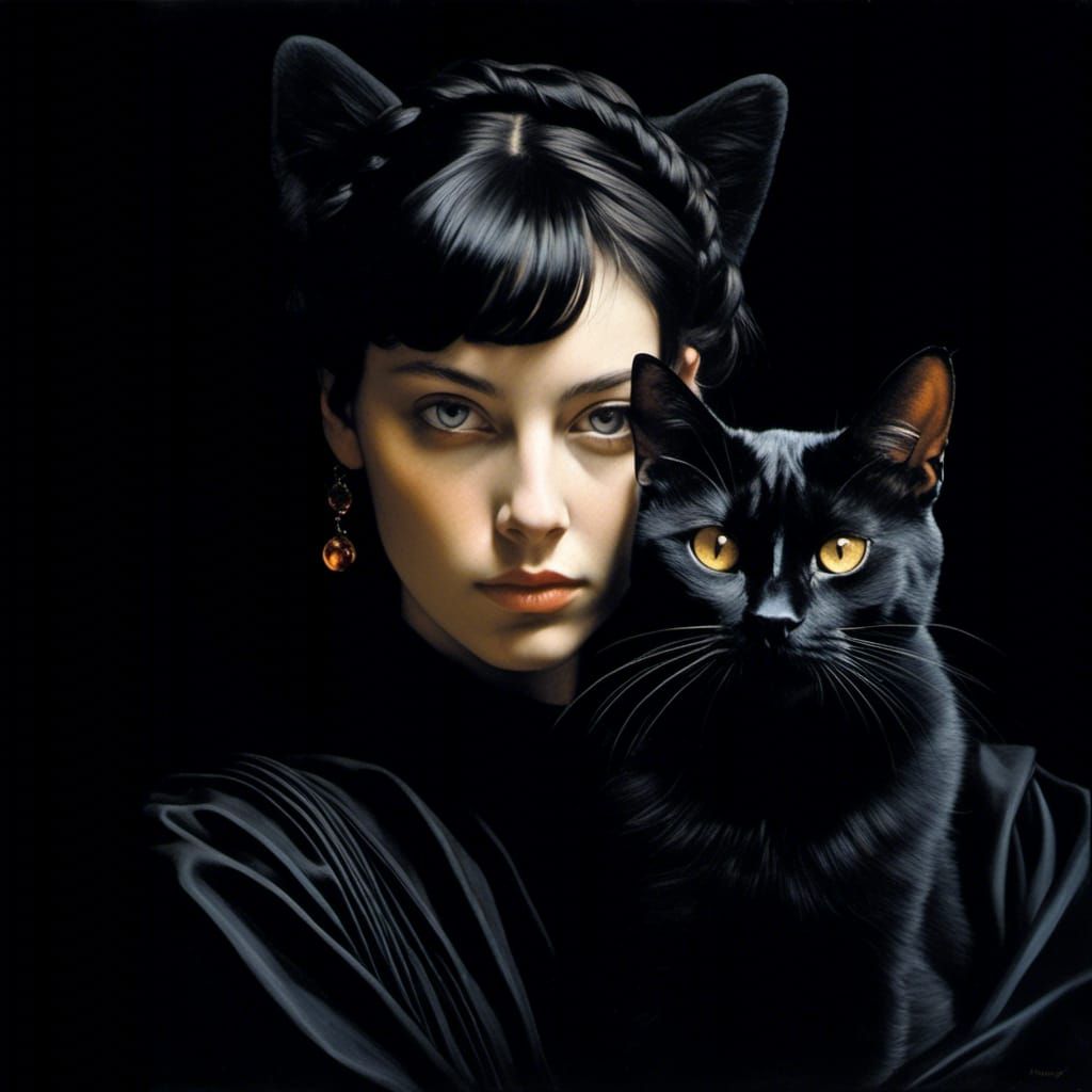 Woman with Cat: Oil Painting in Caravaggio Style