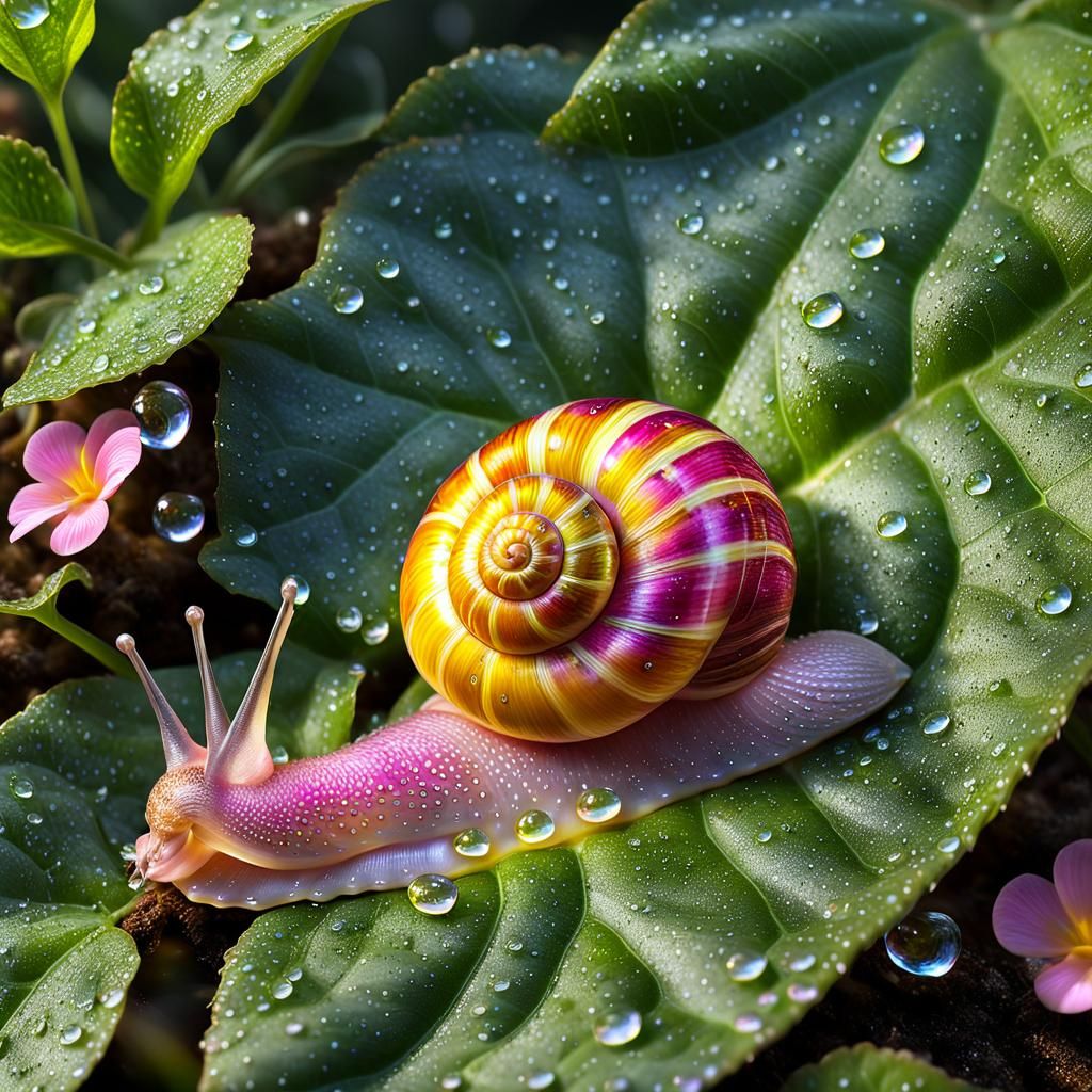 Snail with Holographic Shell in Glass Art Style