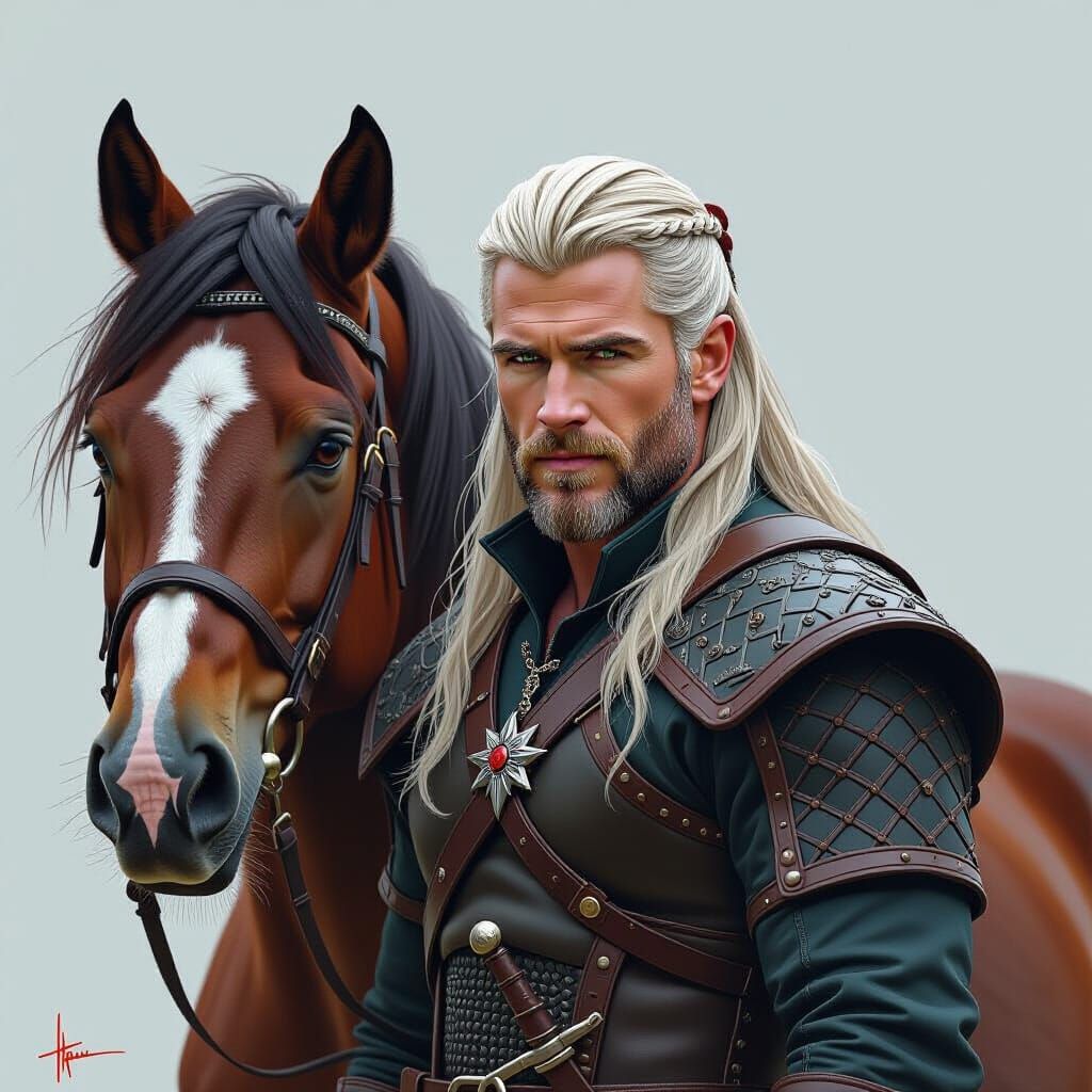 Geralt of Rivia with Roach in Fantasy Style