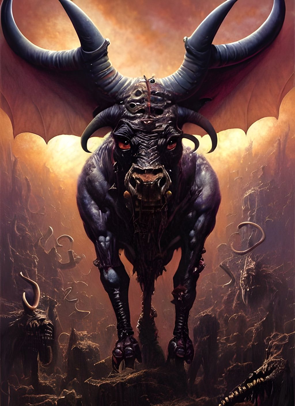 Eldritch Bull Abomination with Bat Wings