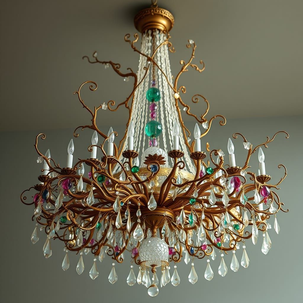 Colossal Chandelier Crafted from Gold Vines and Crystals