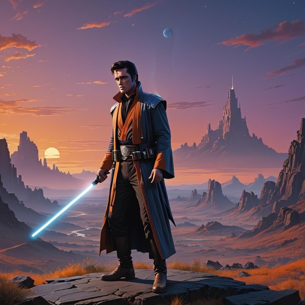 Elvis Presley as Jedi Knight: Detailed Matte Painting