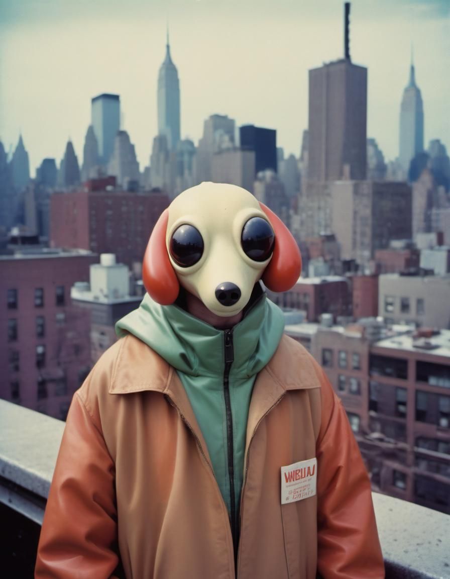 Alien Hotdog Vendor in 90s Anime Style