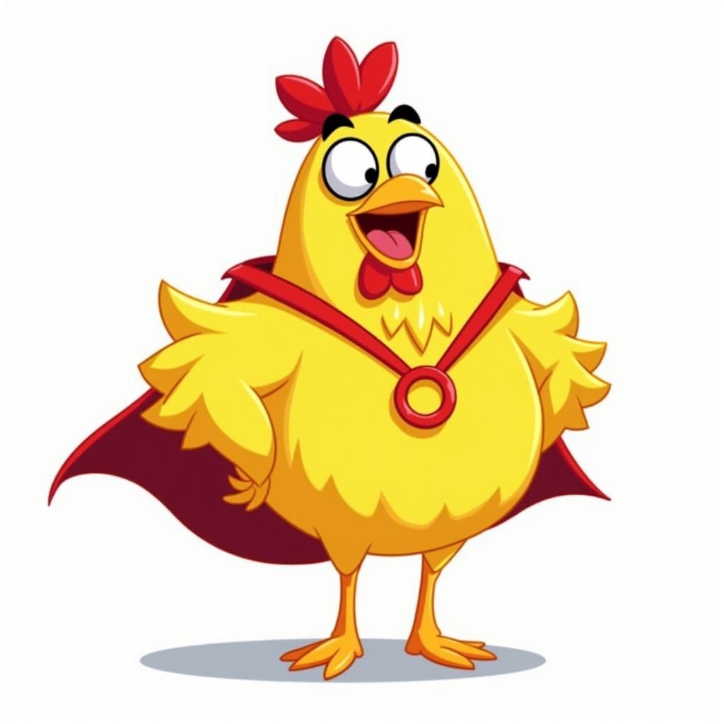 Vibrant Cartoon Chicken in Classic Superhero Style
