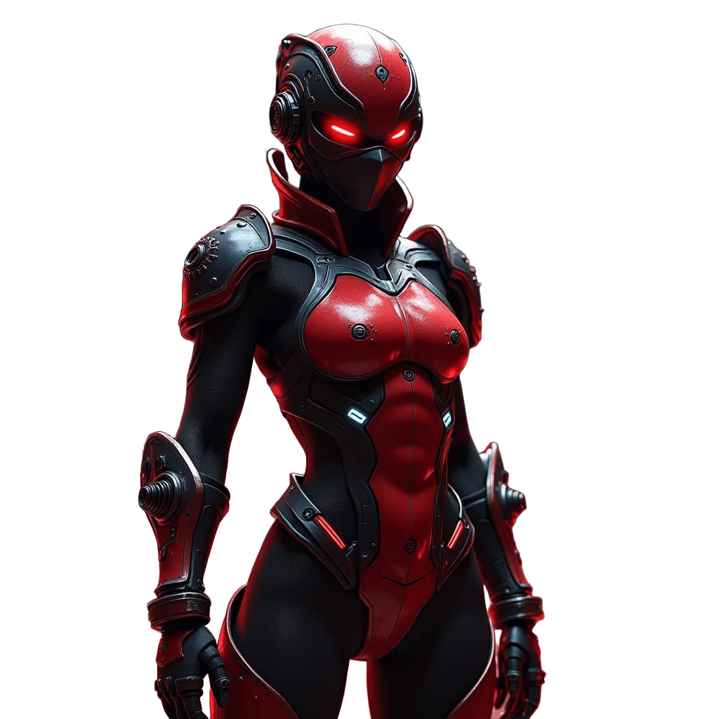 Futuristic Ninja Armor Design in Red and Black
