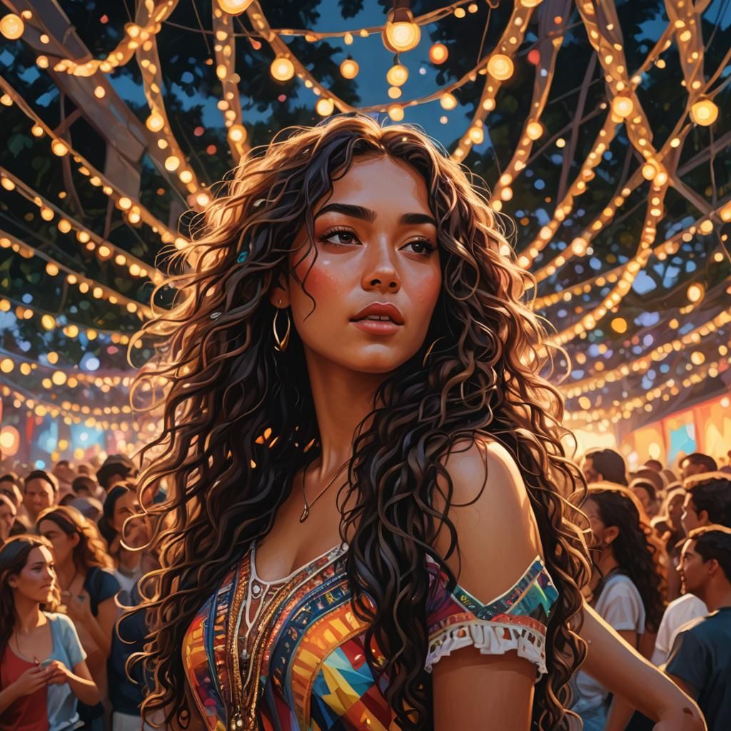 Girl at Music Festival in Vibrant Oil Painting