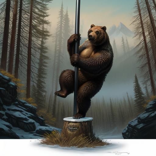 A grizzly bear pole dancing