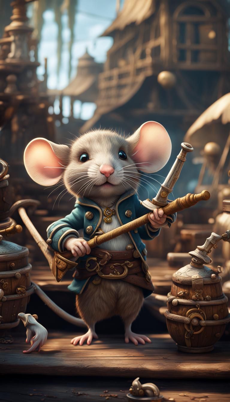 Adorable Pirate Mouse: Detailed Fantasy Concept Art
